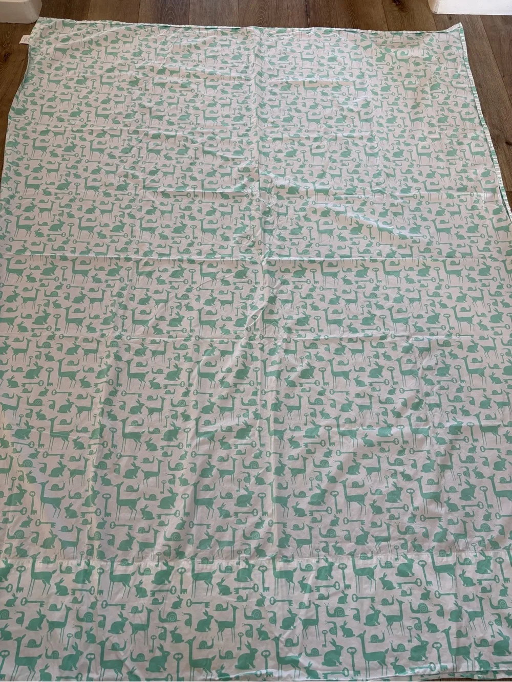 The Land of Nod Mint Green Animal & Key Print Cotton Sheet